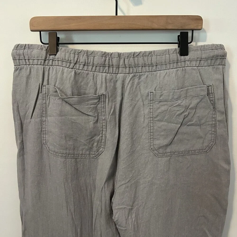 Old Navy Pants Women Size L Gray Linen Blend Drawstring Elastic Waist Coastal